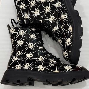 NEWWomen’s Black Combat Boots with White Spider Print (Wednesday Addams inspire)